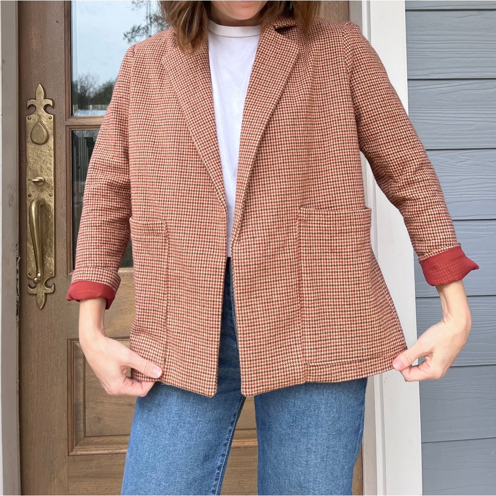 Handmade Women's Houndstooth Blazer - Brown/maroon